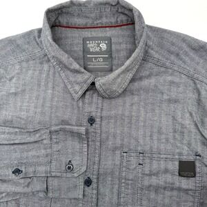 Mountain Hardwear Men's Long Sleeve Gray Geometric L Outdoor Hiking Button Up